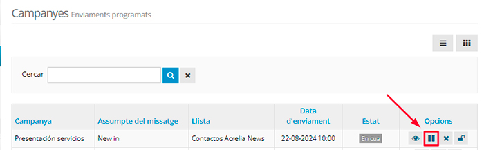 Enviar, programar, pausar y reprendre campanya